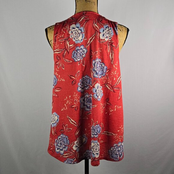 Knox Rose Red Floral Tassel Boho Smocked Sleeveless Blouse Women’s M Cottagecore - Picture 3 of 12